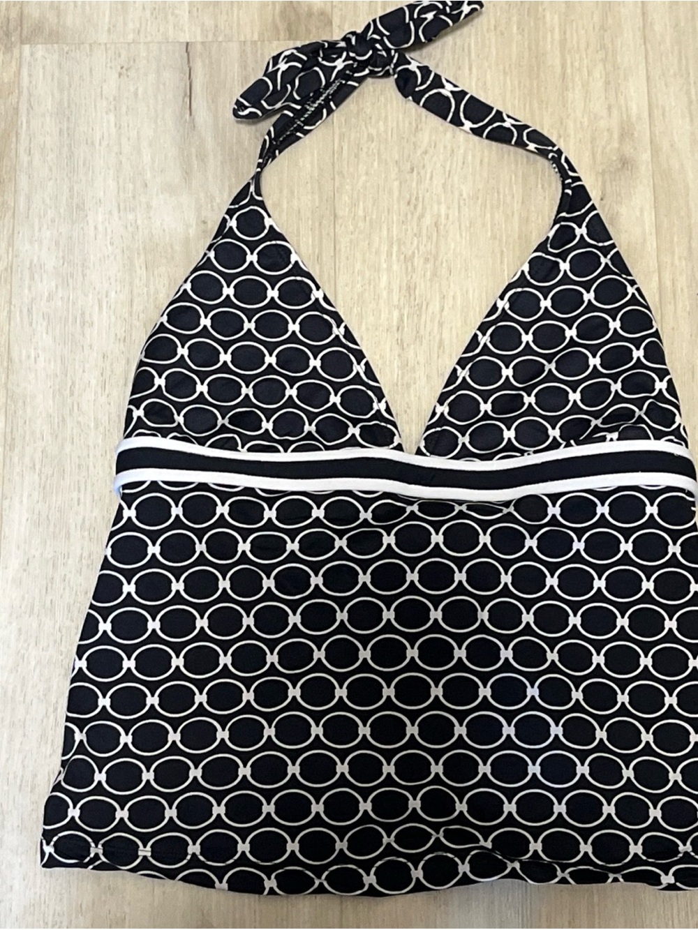 Jag Jeans Black & White Circle-Print Halter Tankini Top